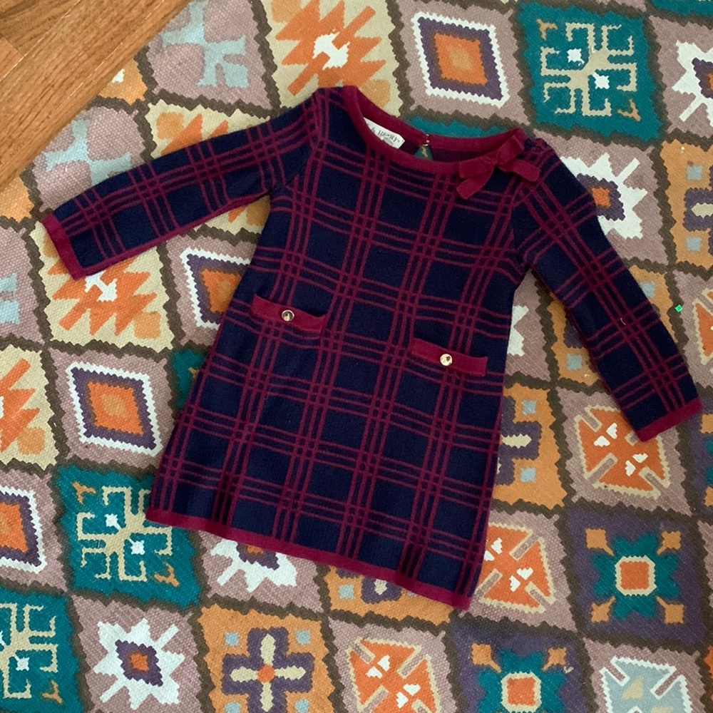 Hope and Henry navy and burgundy plaid cotton dress. Toddler girl. Size 12-18 mo